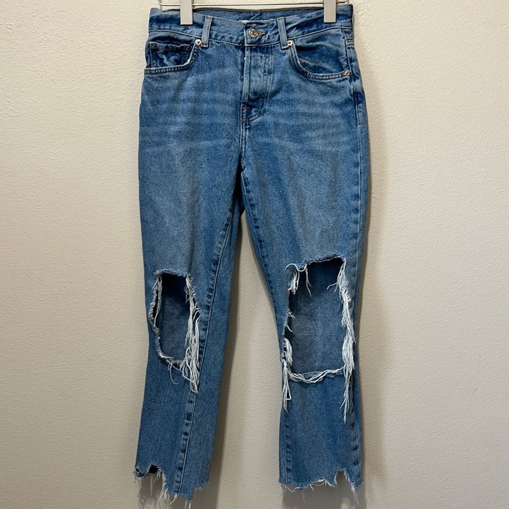 Forever 21 Raw Hem Button Fly Distressed Blue Jeans